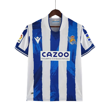 Camisa Real Sociedad I 22/23 Macron - Branco e Azul
